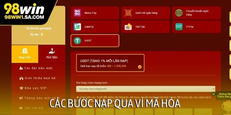 Các bước nạp qua ví mã hóa