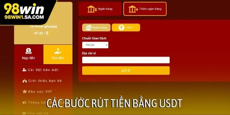 Các bước rút tiền bằng USDT